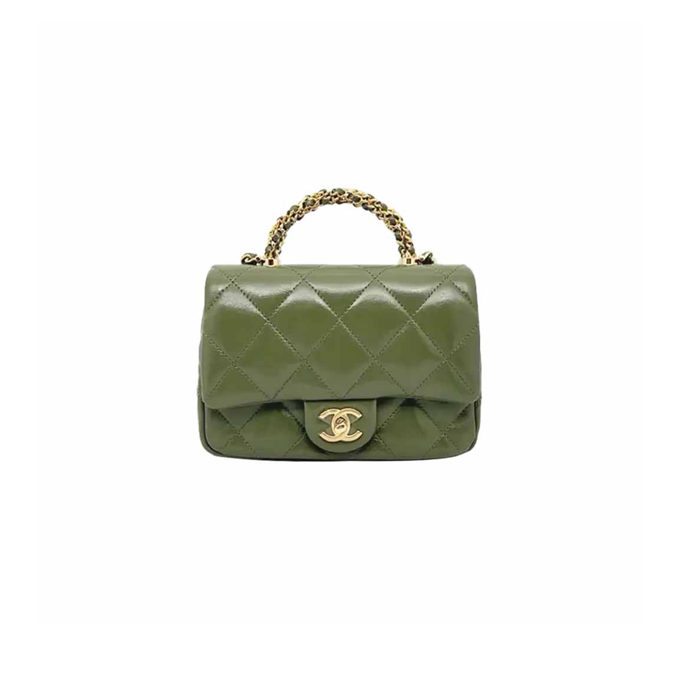 Ch*el classic mini bag with green handle as5032 (19*14*8.5cm)